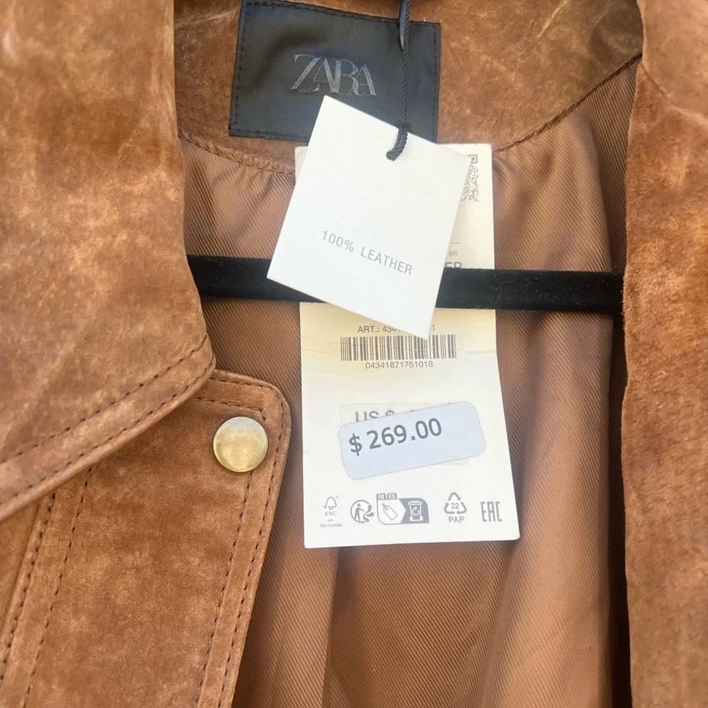 Zara Tan Suede Bomber Jacket - Picture 2 of 5